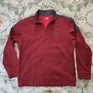 Callaway Pullover 1/4 Zip Mens L  Maroon Long Sleeve Side Pockets Golf